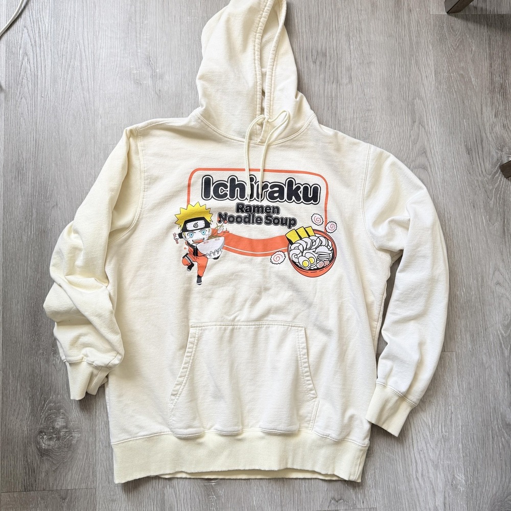 Naruto Shippuden Hoodie Mens XL White Ichiraku Ramen Noodle Soup Anime Graphic